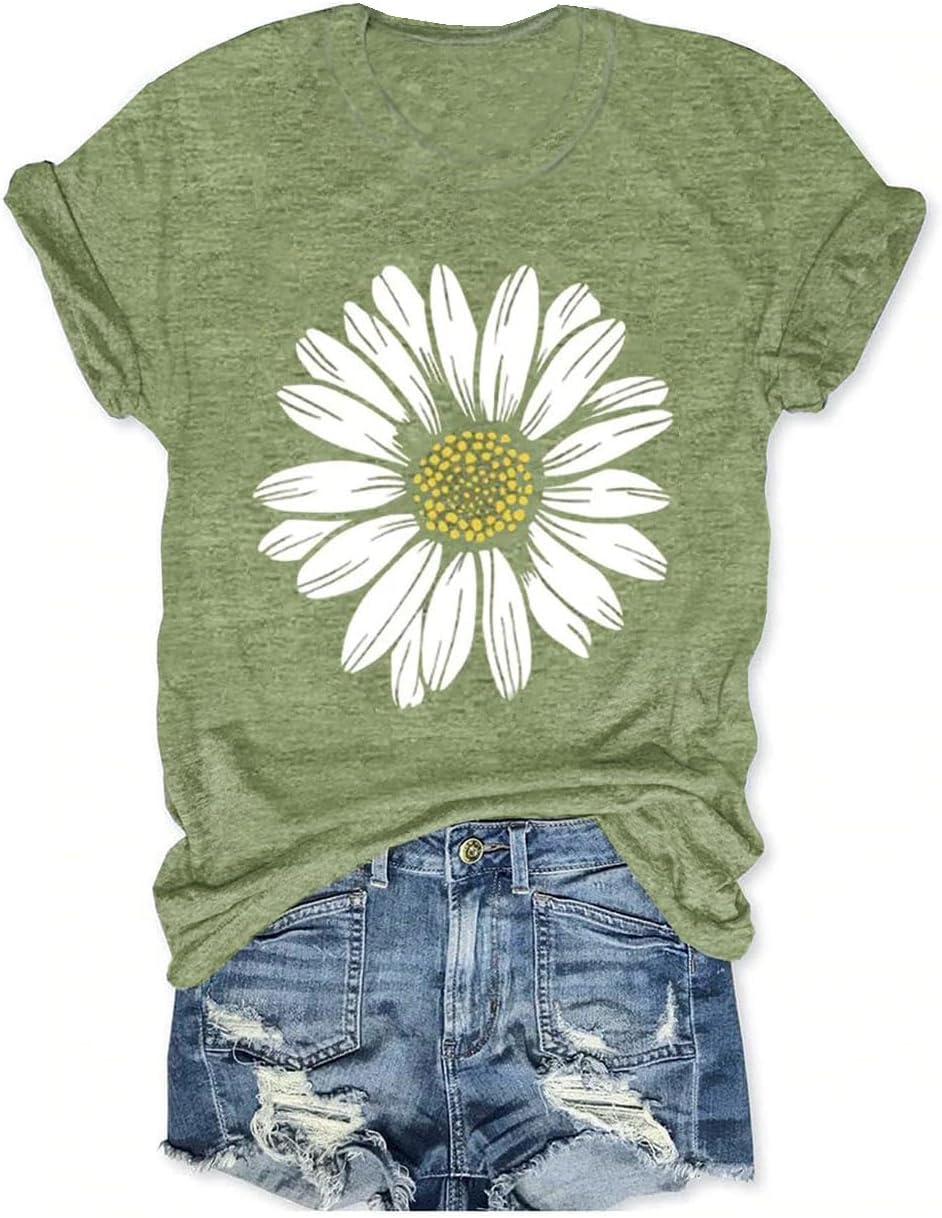 Women's T-Shirts Vintage Boho Sun Flowers Graphic Tees Cute Wildflowers Shirts Casual Summer Short Sleeve Tops