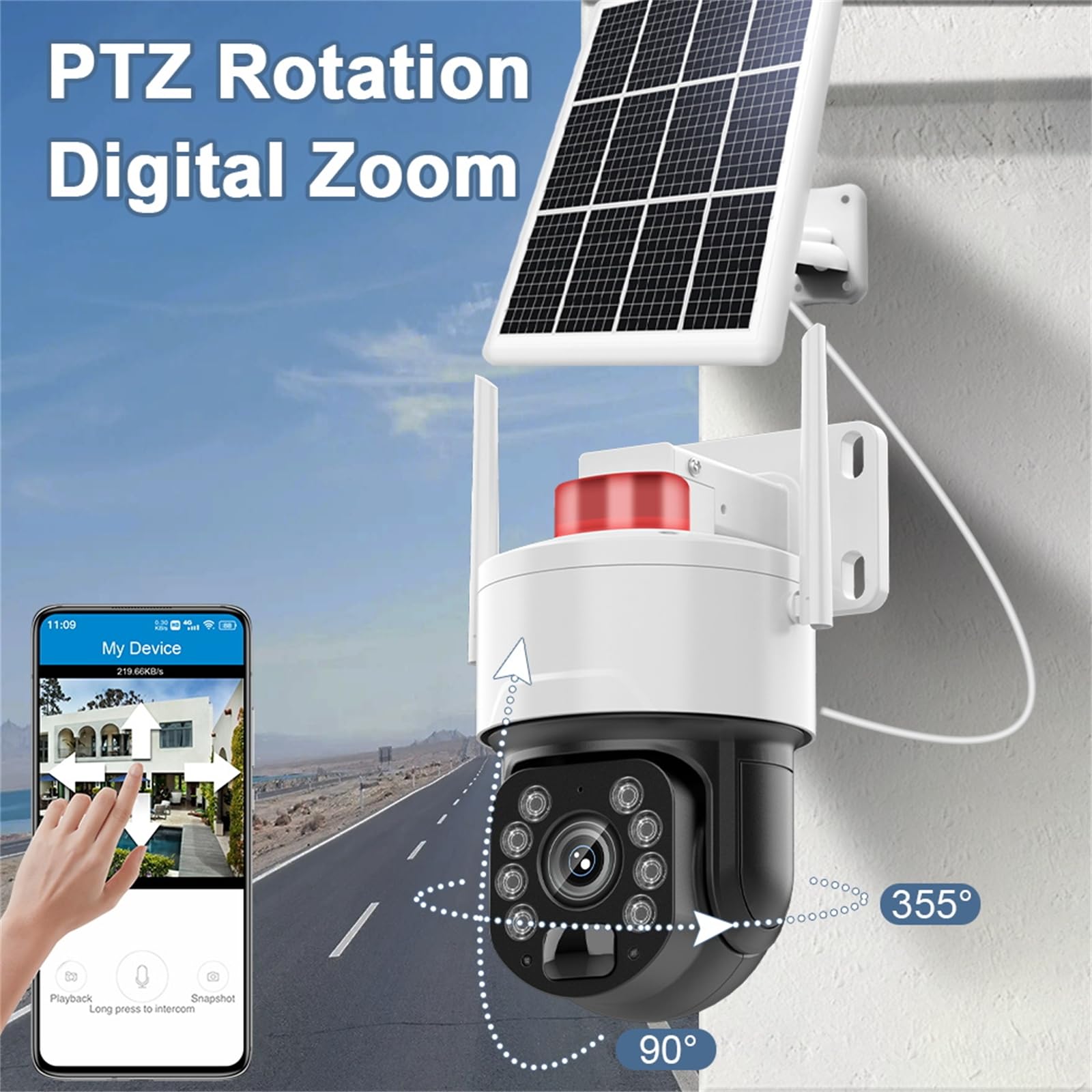 Kamera IP Solar Tuya WIFI, zewnętrzna kamera noktowizyjna 4K 8MP PTZ domowa kamera bezpieczeństwa PIR wykrywanie ruchu dwukierunkowy nadzór audio,8mp+128g