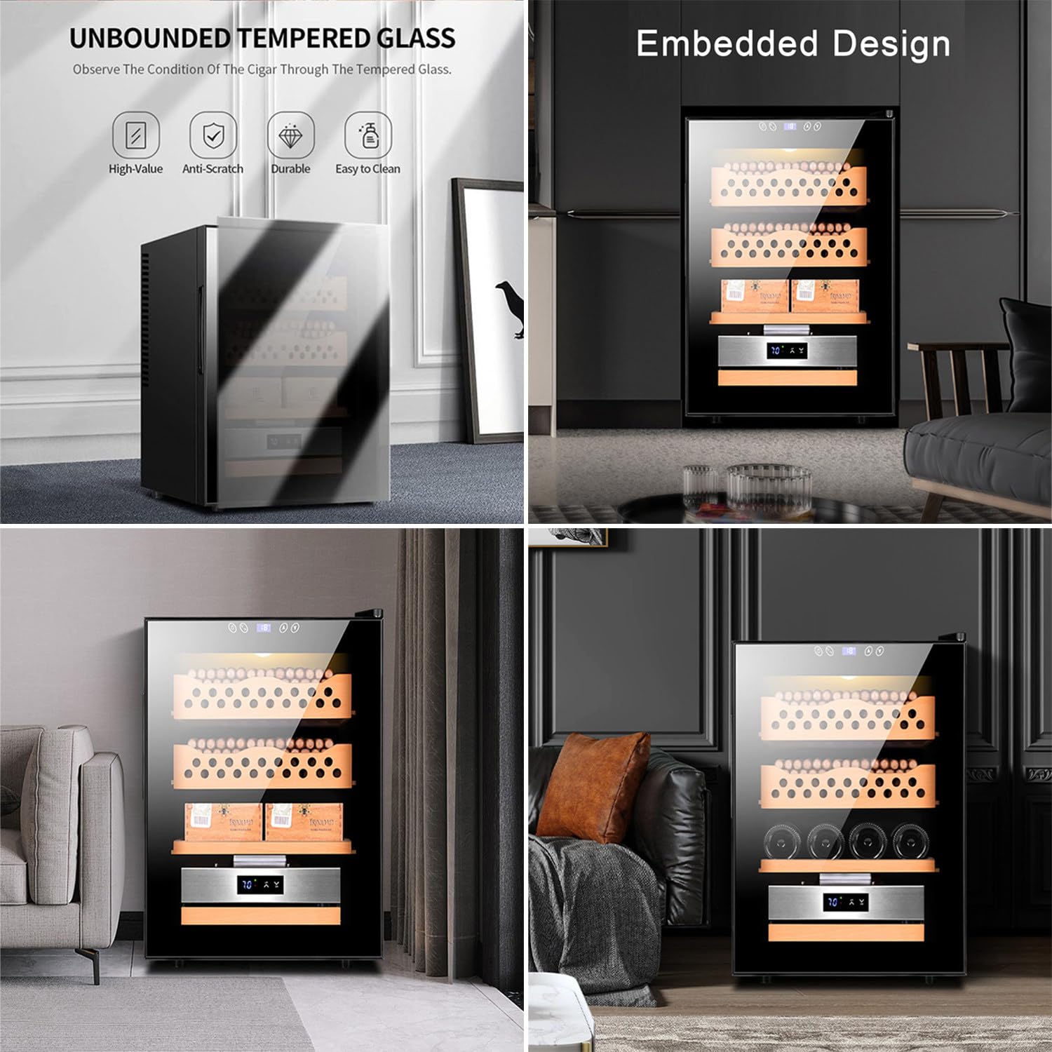 Qiang Cave a Cigare Electrique Humidificateur à Cigare Intelligente Boite à Cigare Humidor a Cigares Cave à Vin 50L Affichage Numérique LED,avec Contrôle De Température Et De L'humidité,A