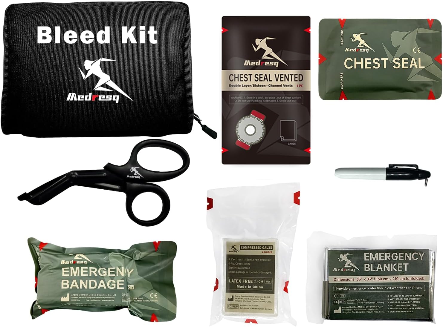 Bleeding Control Kit – Tactical First Aid Trauma Kit with Israeli Bandage & Gauze | Emergency Medical Supplies for Outdoor, Hiking, Police & Military Use (Black)