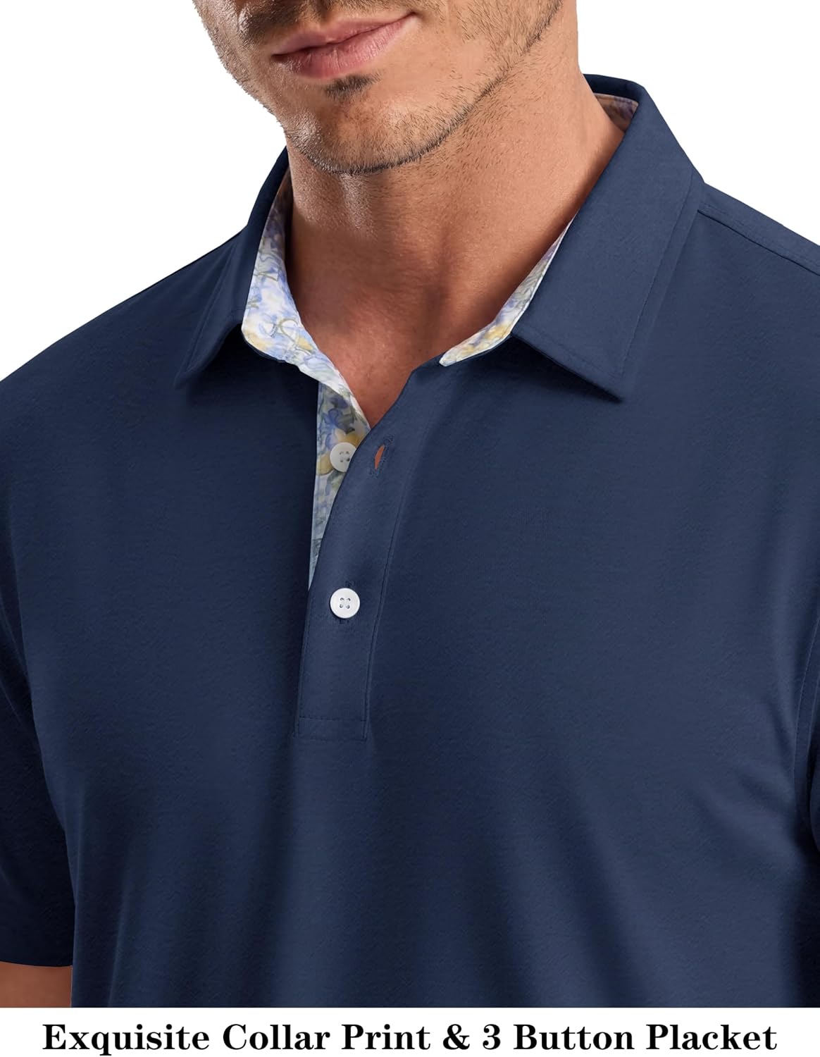 MAGNIVIT Mens Polo Shirts Short Sleeve Performance Golf Polo Moisture Wicking Printed Collar Golf Shirt for Business Casual