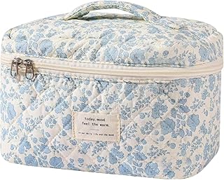Sprqcart Makeup Bag Set for Women Cotton Quilted Cosmetic Pouch with Zipper- Medium Floral Toiletry Organizer Travel Kit f... Price In India