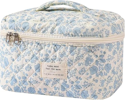 Sprqcart Makeup Bag Set for Women Cotton Quilted Cosmetic Pouch with Zipper- Medium Floral Toiletry Organizer Travel Kit f...