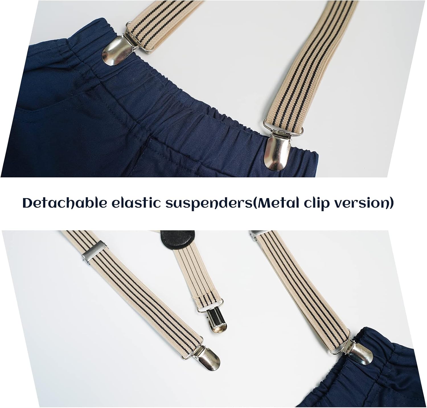 Volunboy Toddler Summer Formal Set Baby Boy Short Suspenders Outfit Kid Gentleman Short Sleeve Bowtie Suits with Darkblue Shorts 2-3T (DarkBlue, 2-3T)