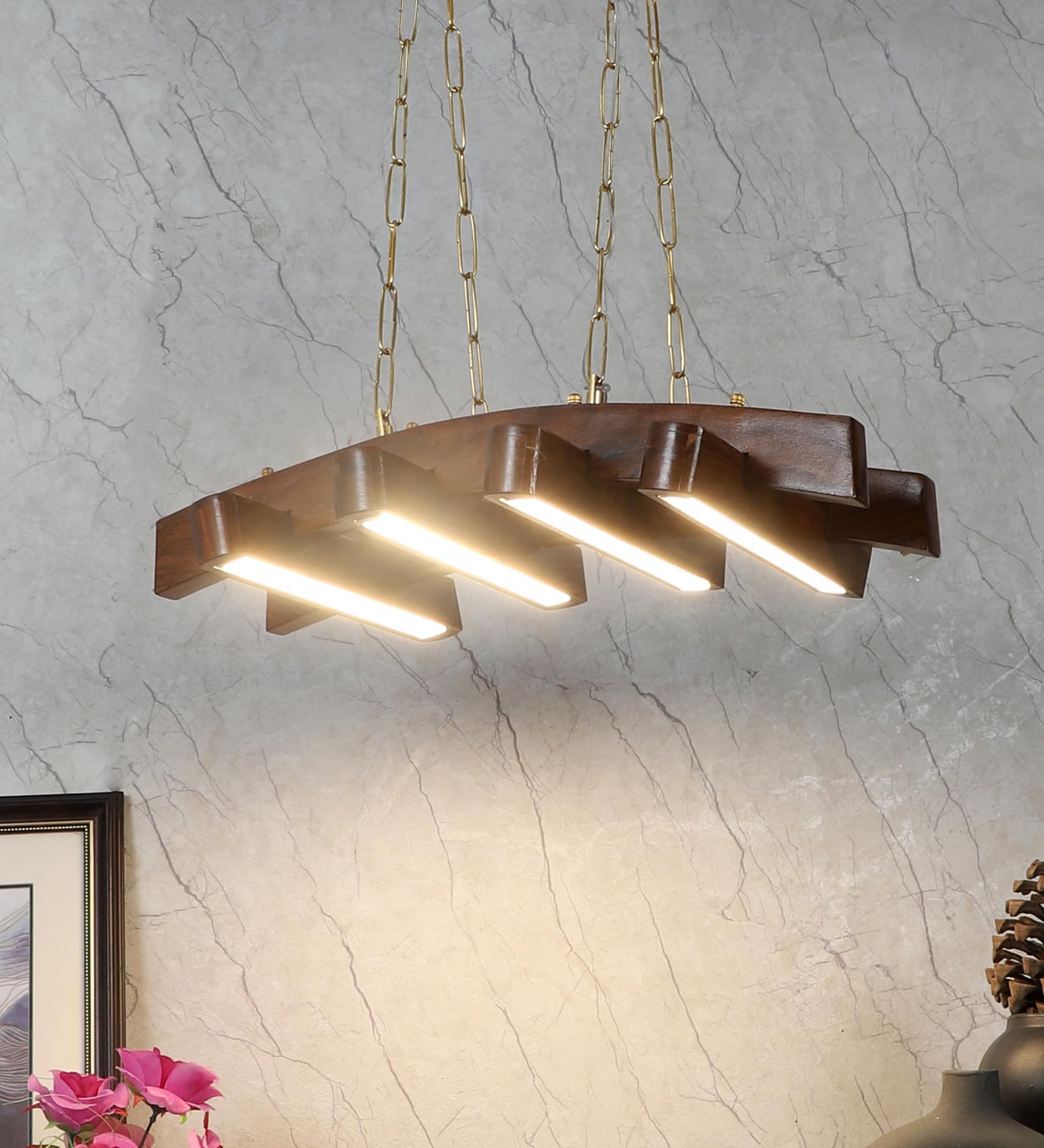 Buy Green House Handmade Sheesham Wood Hanging Pendant Ceiling Jhumar