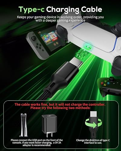 Miniatura 5 de MENEEA Cable de carga de 16.4 pies para PS5PS5 ProXbox Series XS Controllerpara Switch Pro, cable de carga USB de repuesto, nailon trenzado tipo C,