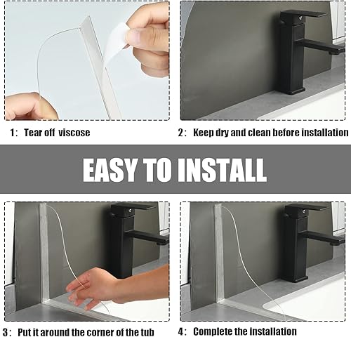 Miniatura 7 de Blulu Protector de salpicaduras para bañera de 7.4 x 8.6 pulgadas, transparente, protector de borde para bañera, protector de agua, acrílico con