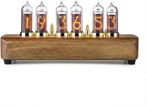 Authentic Nixie Tube Clock with Replaceable IN-14 Nixie Tubes, Temperature Sensor, Alarm Clock, High Precision, Made in Ukraine Olive Ash IN-14, Walnut