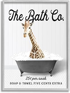 Stupell Industries Giraffe Vintage Bubble Bath Framed Giclee Art by Lettered and Lined