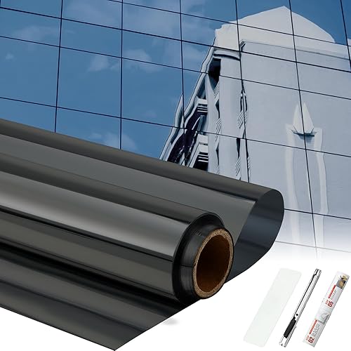 36 Inch x 50 ft One Way Window Film Privacy Daytime Reflective Mirror Window Tint Sun Blocking Thermal Insulated Film Heat Control Static Cling Tint Anti UV Home Office (Black Silver)