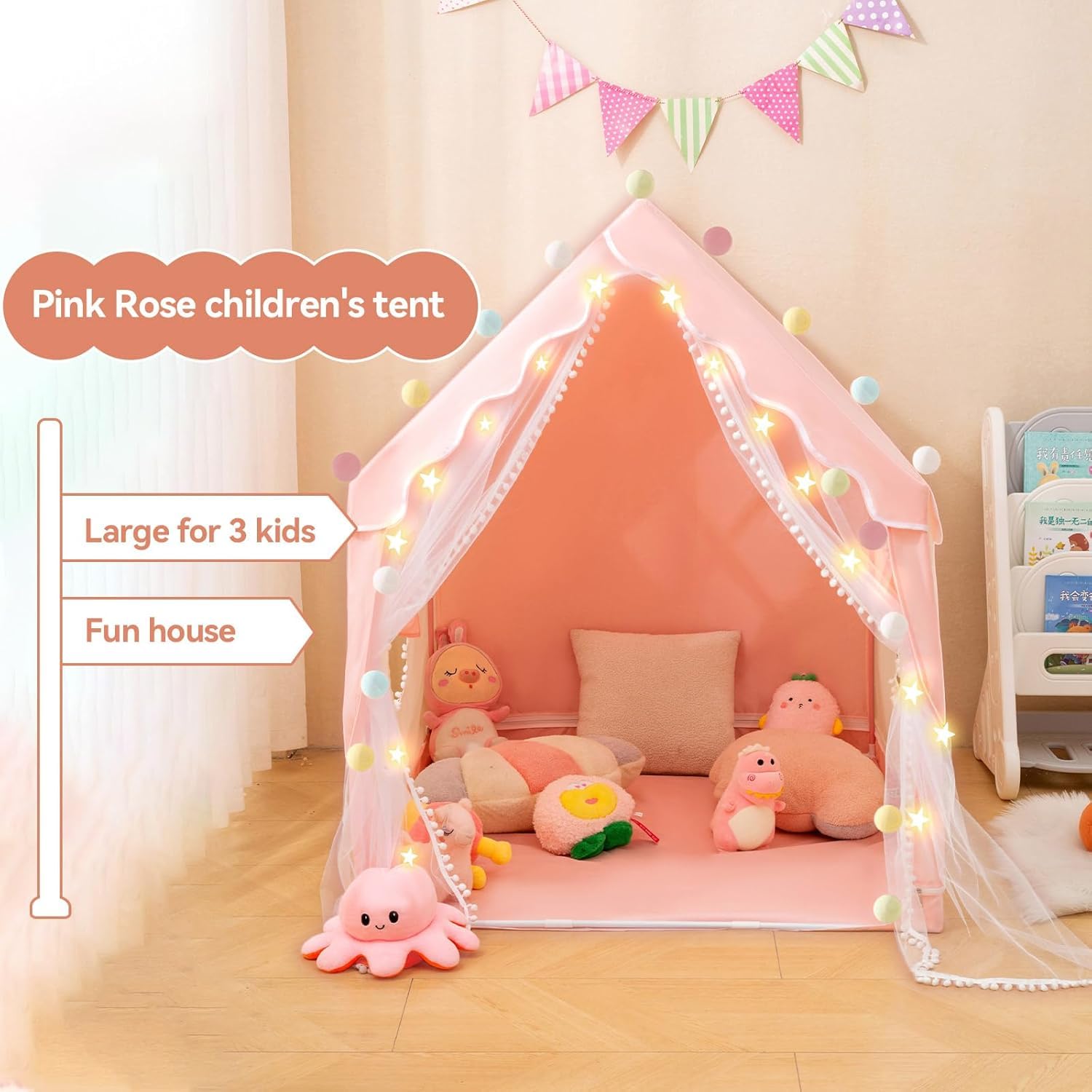 Tenda da principessa – Grande casa di gioco per ragazze, castello di gioco per bambini, regalo di Natale o compleanno, per giocare in interni ed esterni (rosa)
