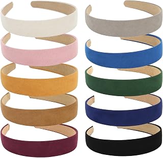 Wecoe 10 Pack Suede-Like Headbands for Women & Girls - 1 Inch Wide Non-Slip in 7 Colors: Red White Black Pink Purple Blue Green
