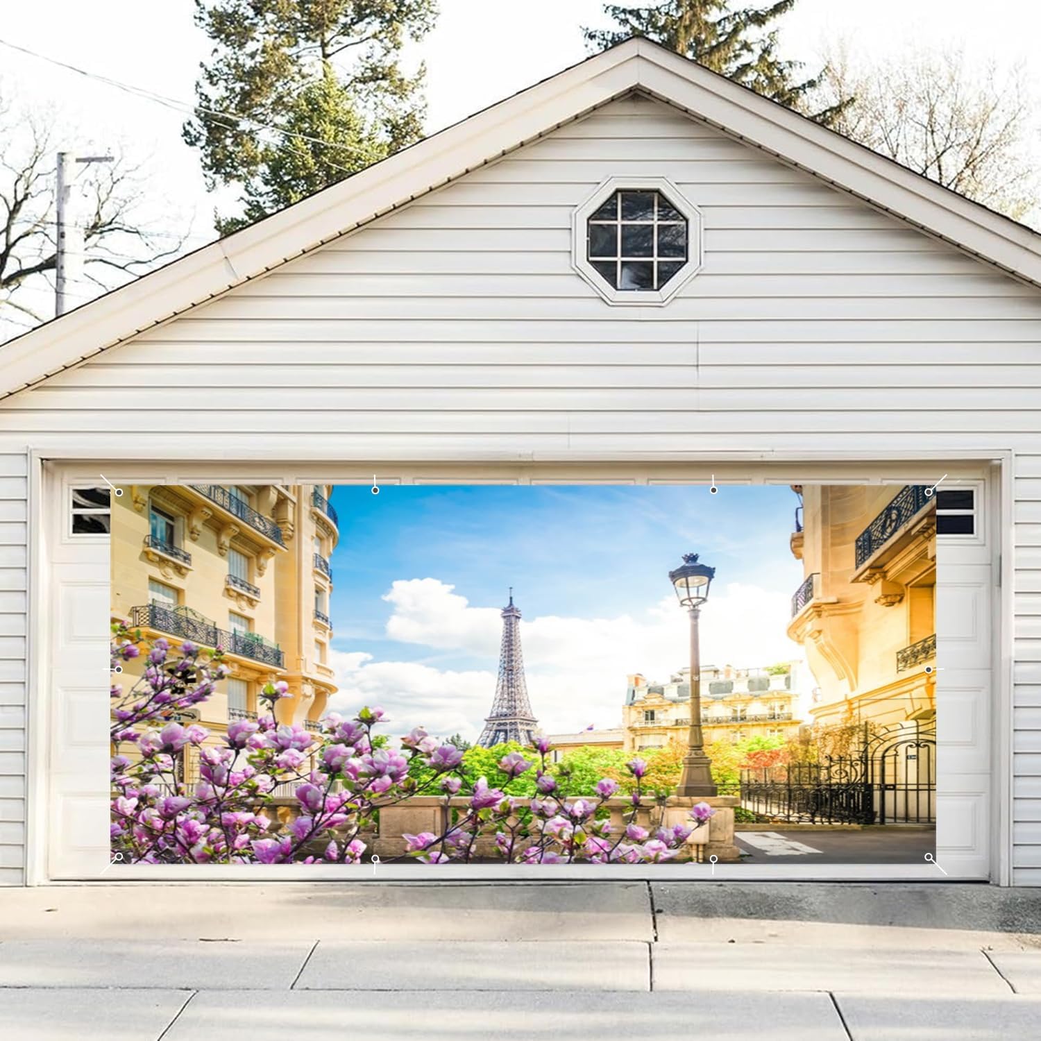 European Travel Garage Door Cover Banner Decorations Backdrop 7x16ft Large Paris Landmark Town Building Garage Door Cover Backdrop Wedding Baby Shower Birthday Party Travel Banner Garage Door Supplies