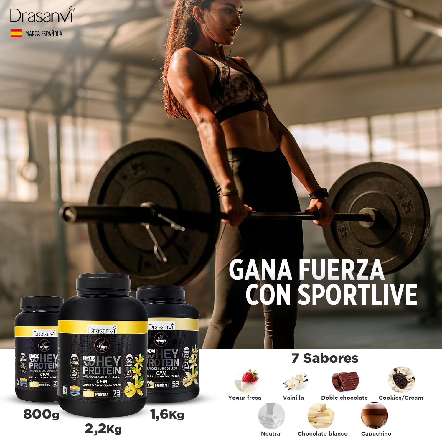 SPORT LIVE Whey protein isolate | Aislado de proteína en polvo | Proteina whey isolada de suero de leche | Proteinas que ayudan a aumentar tu masa muscular | Vainilla| 2,2kg| Drasanvi