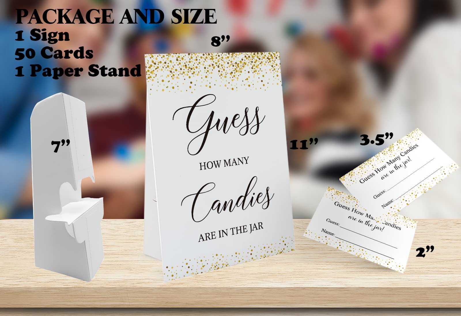 Candy Guessing Game Party Set – Includes 1 Standing Sign (8x11") & 50 Guess Cards, For Birthday & Baby Showers - View #5