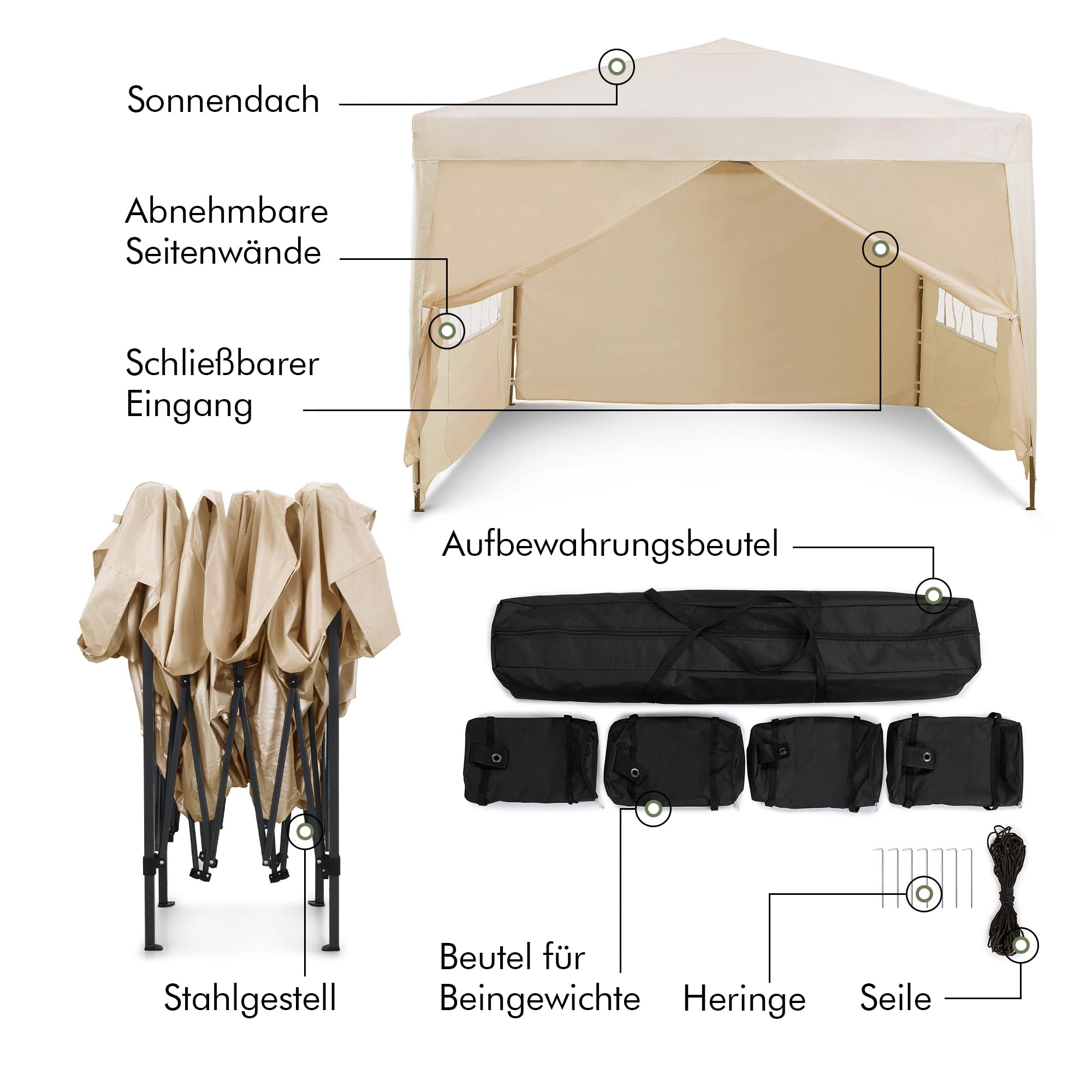 VonHaus Faltpavillon 3x3 Wasserdicht Stabil Winterfest - Pop-Up Pavillon 3x3m mit Seiten, Warmes Partyzelt für jeden Zweck