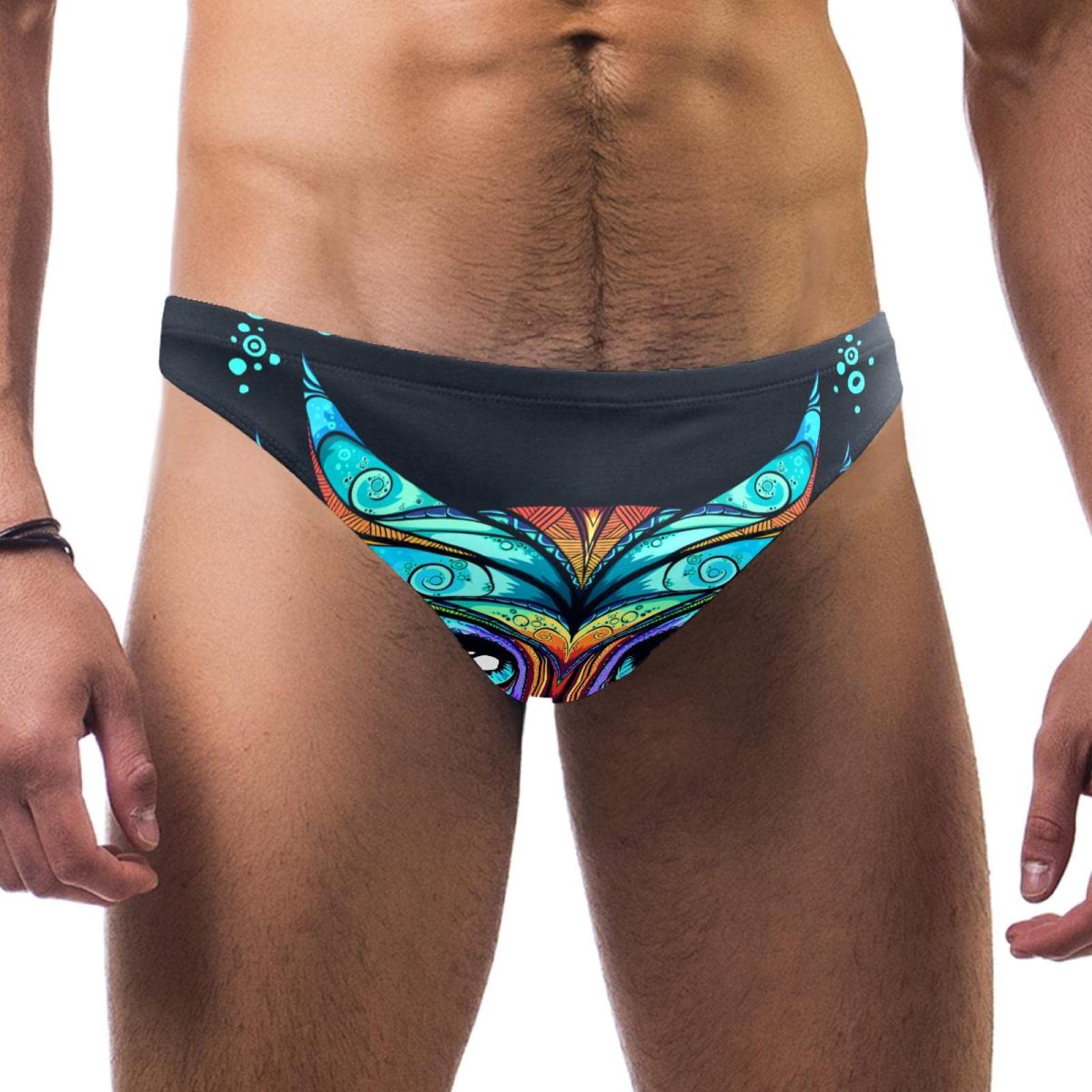 Men's Ployester Swim Briefs Print Bikini Swimsuit with Elastic Waistband Aesthetic Owl with Tribal Ornament