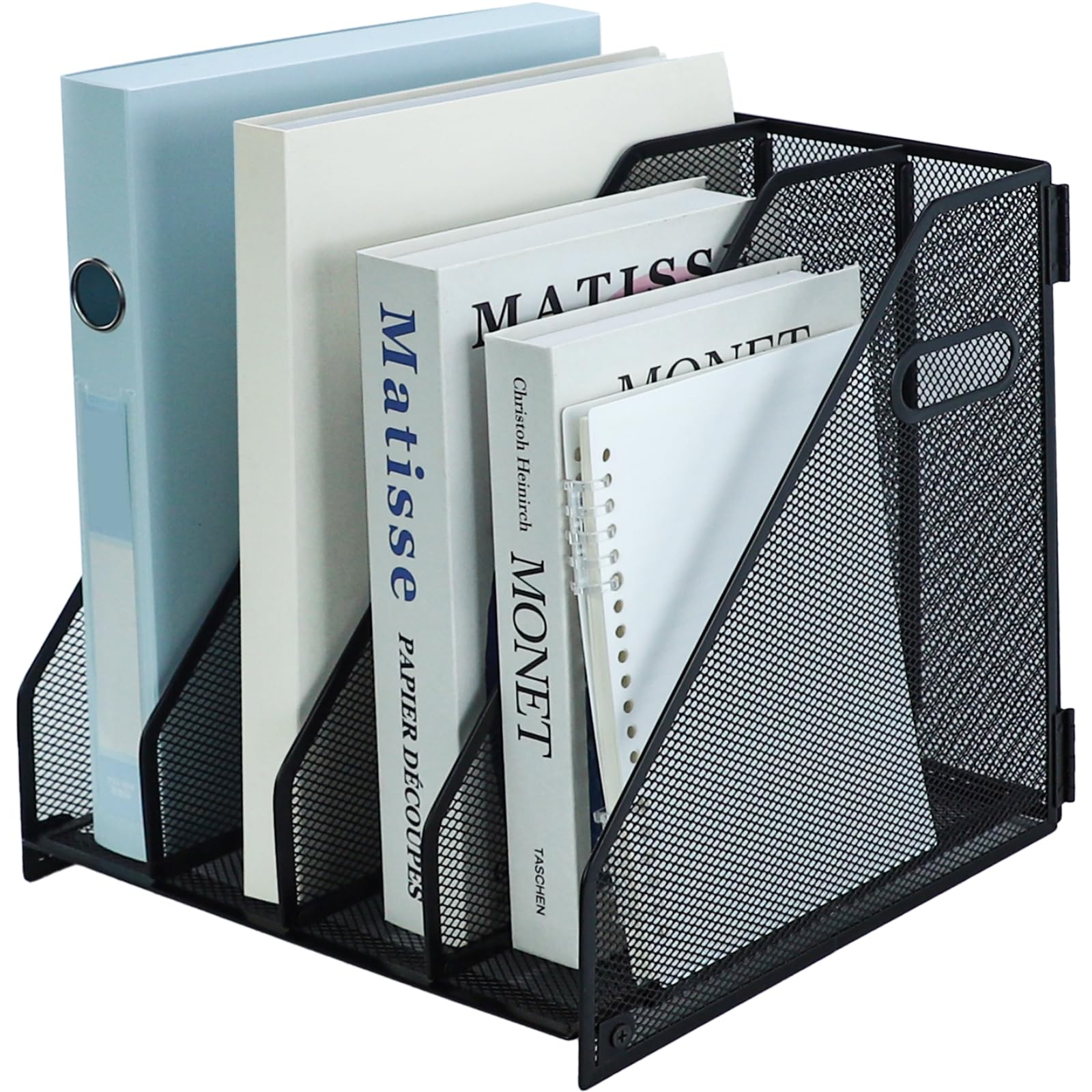 Hihobday Black Desk Organizers Metal Desk Magazine File Holder Rack File Organizer For Office Desktop,Home Workspace,4 Vertical Compartments