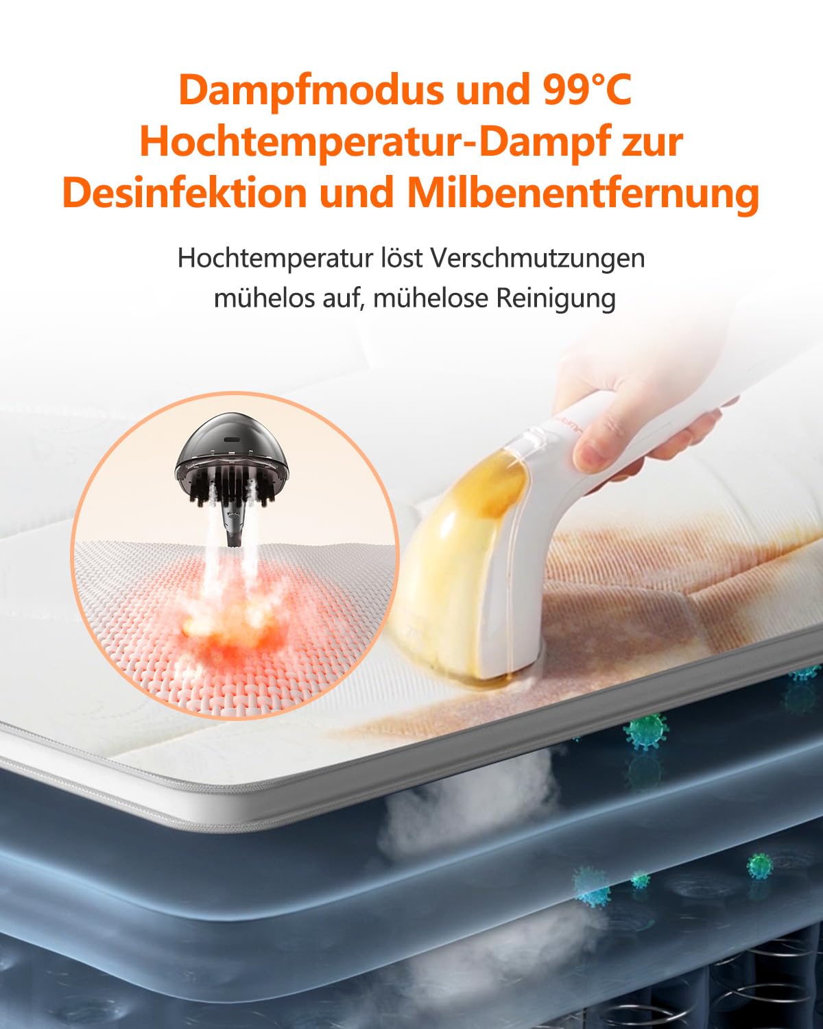 Uwant B200, Polsterreiniger Gerät, 1900W | Dampft, Schrubbt und Saugt | Für Teppiche, Sofas, Vorhänge, Kleidung | 74DB, 12000Pa