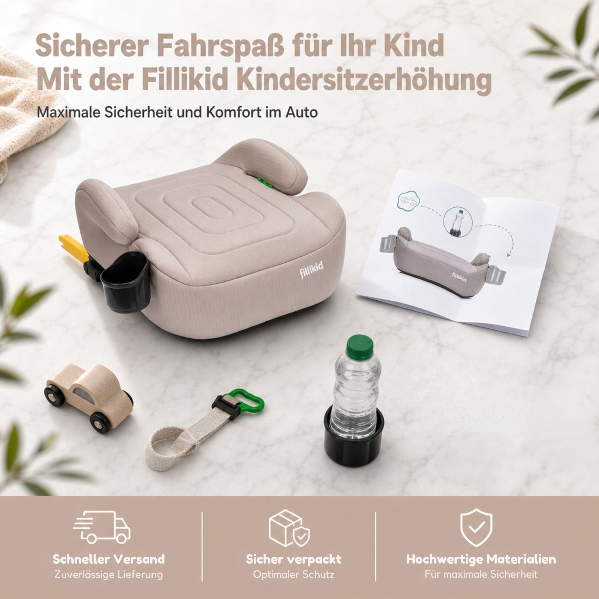 Fillikid Kindersitzerhöhung ohne Isofix, Autositzkissen für Kinder 125-150 cm 22-36 kg 6-12 Jahre