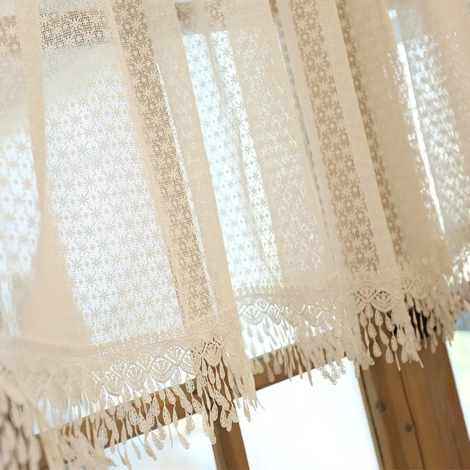 Petit Rideau Voilage, Blanc Rideau Cuisine Moderne Polyester Dentelle À Motifs Floraux LxH 130x130cm