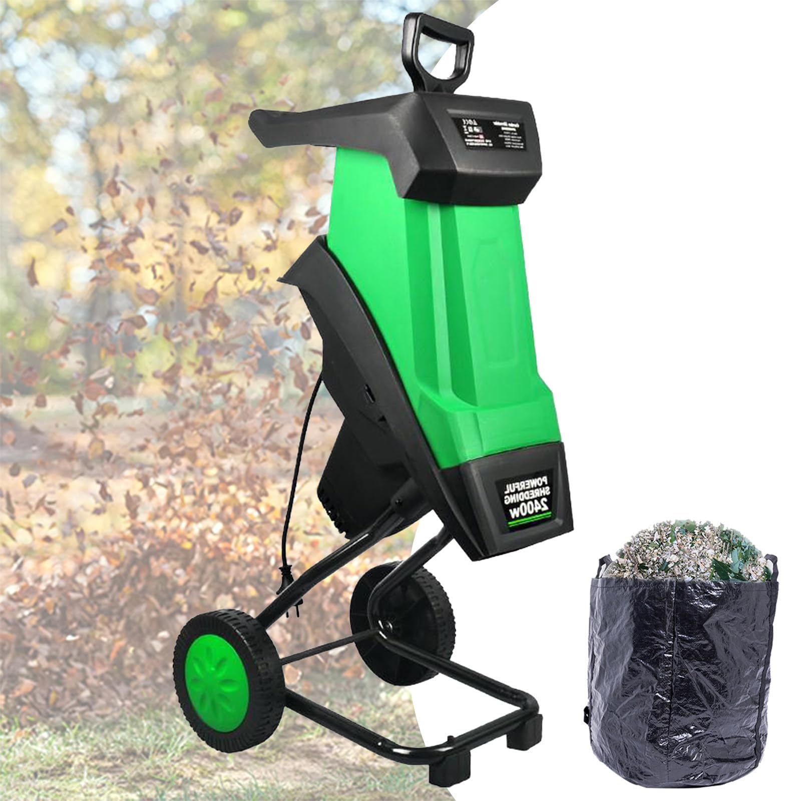Garden Shredder, Electric Bio-Shredder with Collection Bag 50L, Cutting Diameter 39 mm, Gardening Tools, Ideal for Gardens