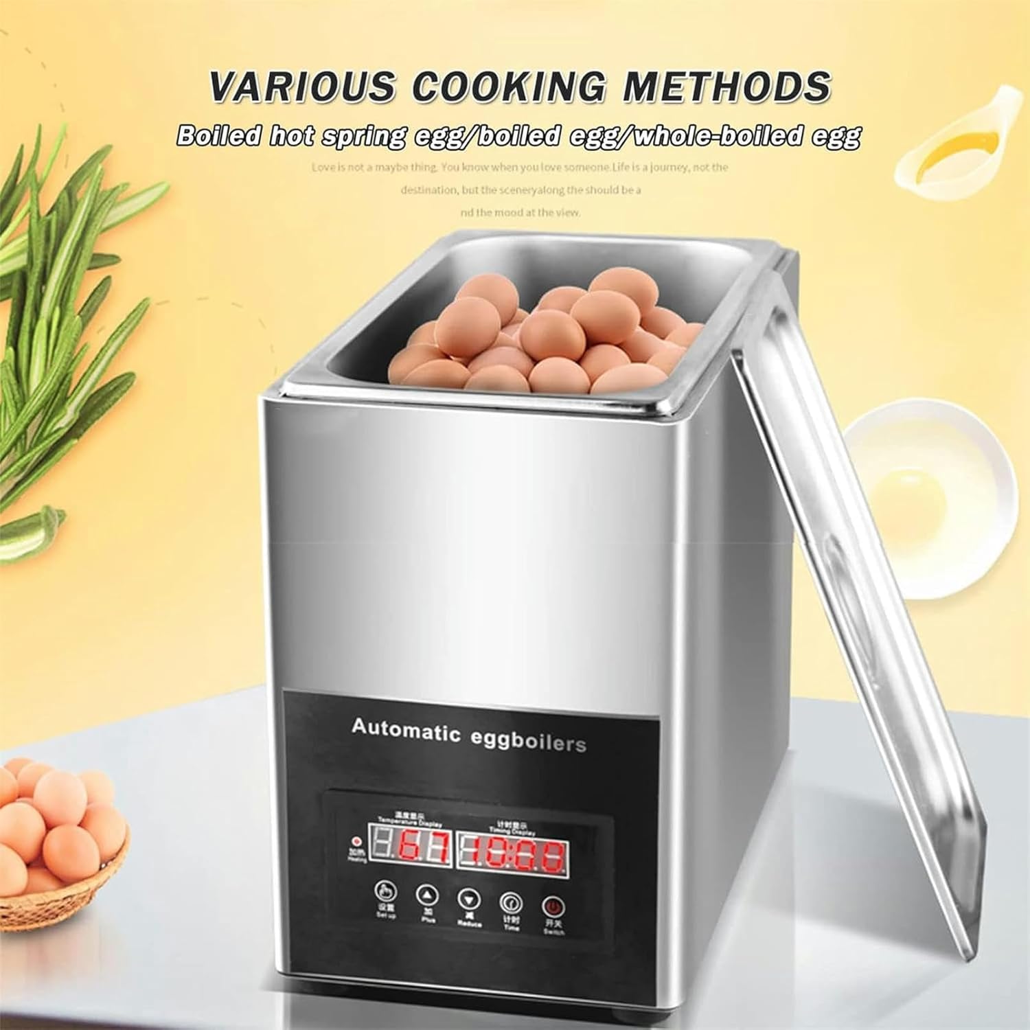 50Pcs Large Capacity Egg Cooker,Hot Spring Egg Cookercommercial, Large Capacity Automatic Half-Boiled Egg Soft-Boiled Egg Machine, Electric Egg Cooker, Temperature Contro