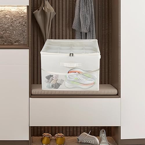 Miniatura 7 de Contenedores de tela para zapatos con bolsillo lateral de malla, caja organizadora de zapatos plegable con divisores ajustables, funda transparente,