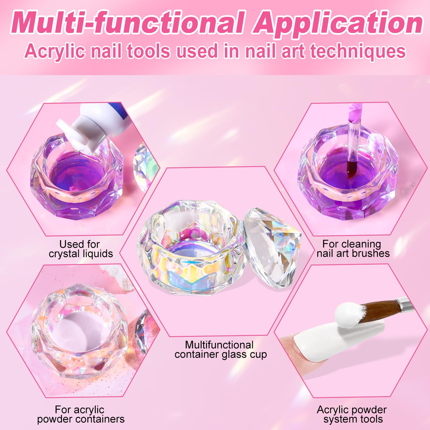 Dappen Dish with Lid for Acrylic Powder Nails Diamond Styling Design Crystal Glass Monomer Dampen Dish Holder for Nail Acrylic Liquid (8)