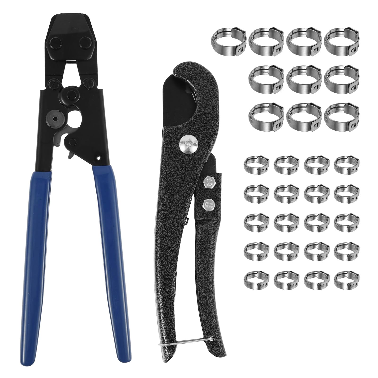 PEX Pipe Clamp Cinch Tool Crimping Tool Crimper for PEX Plumbing Installations with Pipe Hose Cutter 20Pcs of 1/2inch Clamps 10 Pcs of 3/4 inch Clamps