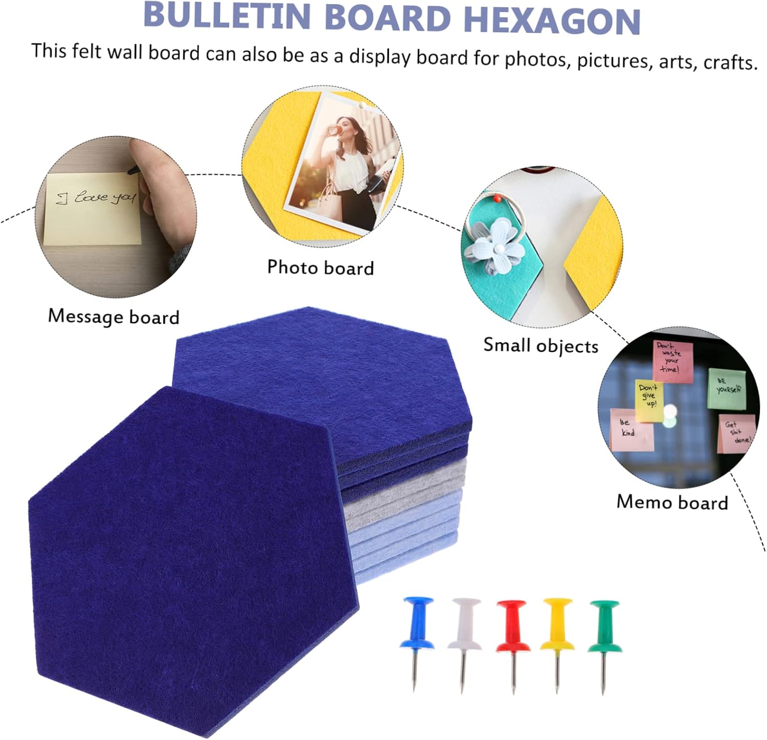 Zerodeko 10pcs Hexagon Felt Bulletin Board Adhesive Wall Memo Board for Decor Easy to Install No Damage to Walls