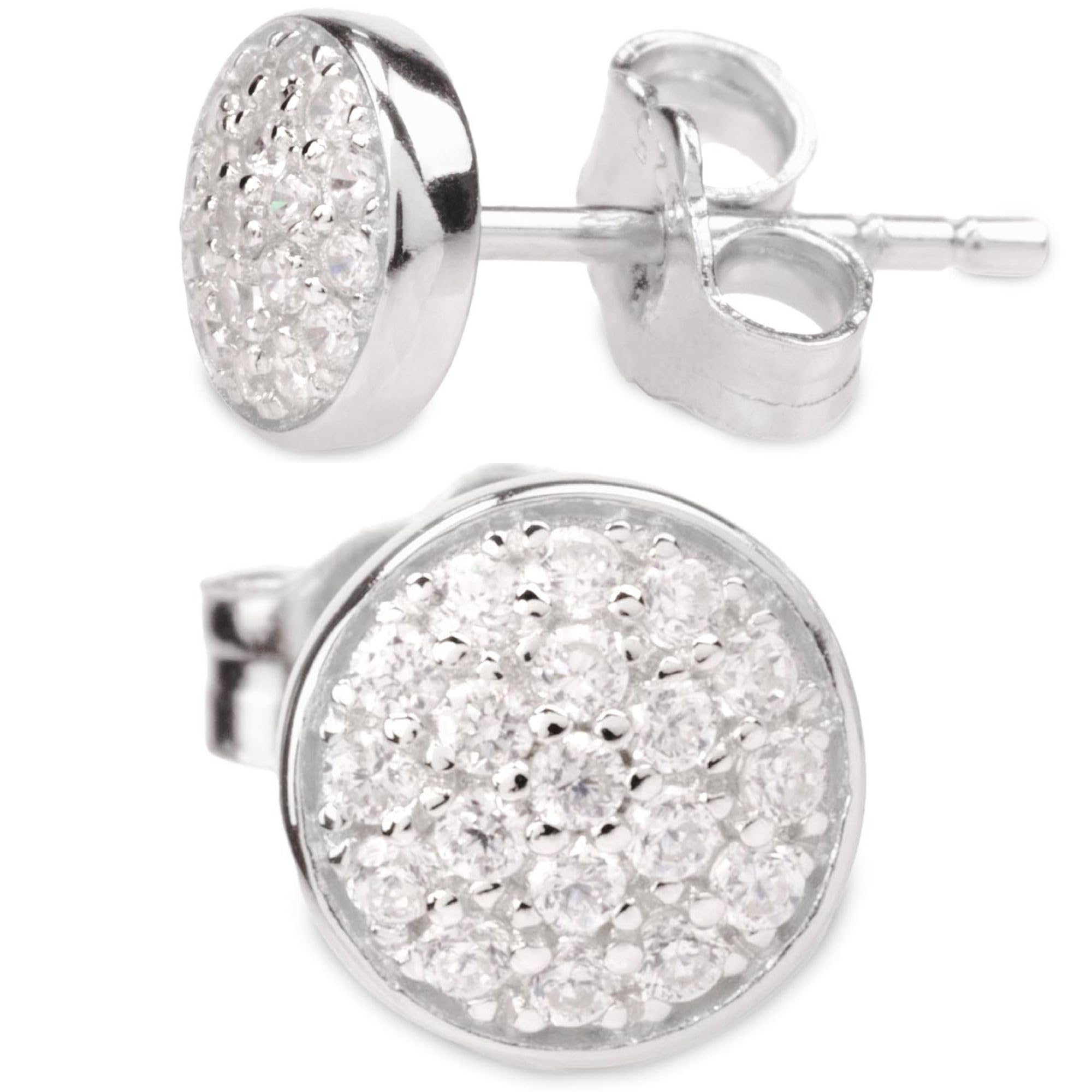 QUADRI Pendientes Mujer Plata de ley 925 Circonitas - Forma redonda - Pendientes Plata Mujer Made in Italy - Idea para regalo - Caja de regalo incluida