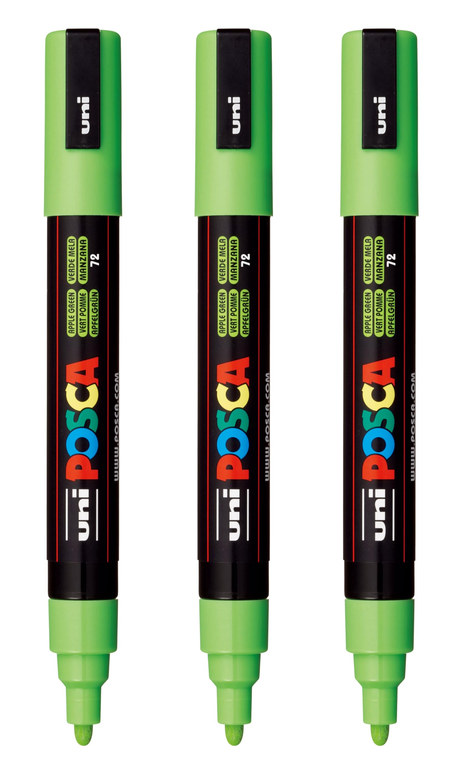 posca PC-5M Water-Based Paint Markers, Reversible Medium Tip (1.8-2.5mm), Apple Green, 3 Count