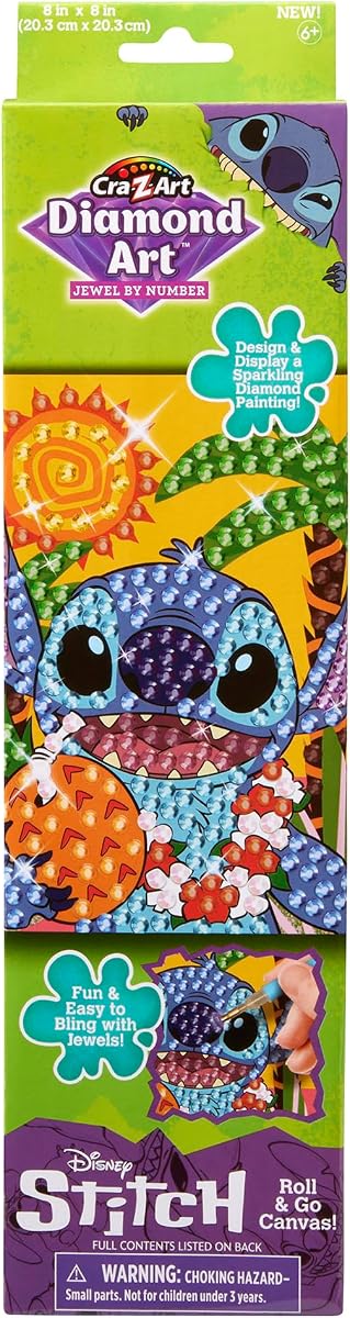 Disney Stitch Chunky Gem by Number Kit de lienzo de 8" x 8", joya de arte de diamante de bricolaje por arte numérico, artesanía creativa de gemas, gran regalo para cumpleaños para niñas y niños de 6 años en adelante