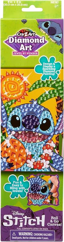 Disney Stitch Chunky Gem by Number Kit de lienzo de 8" x 8", joya de arte de diamante de bricolaje por arte numérico, artesanía creativa de gemas, gran regalo para cumpleaños para niñas y niños de 6 años en adelante