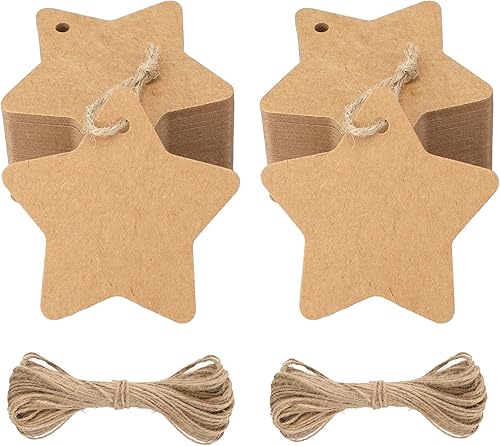 100 etiquetas de regalo de Navidad, etiquetas de regalo con cuerda, etiquetas de regalo de papel kraft, etiquetas en blanco en forma de estrella,
