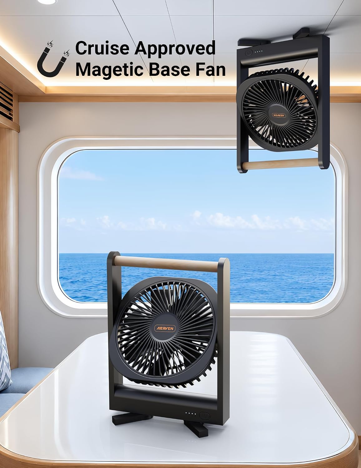 Magnetic Cruise Fan, Rechargeable Portable Fan for Cruise Ship Cabin, Strong Magnetic Base, 4 Speeds, Quiet USB-C Travel Fan, Ultra-Slim 13 oz, Adjustable Angle, TEAL LIGHT