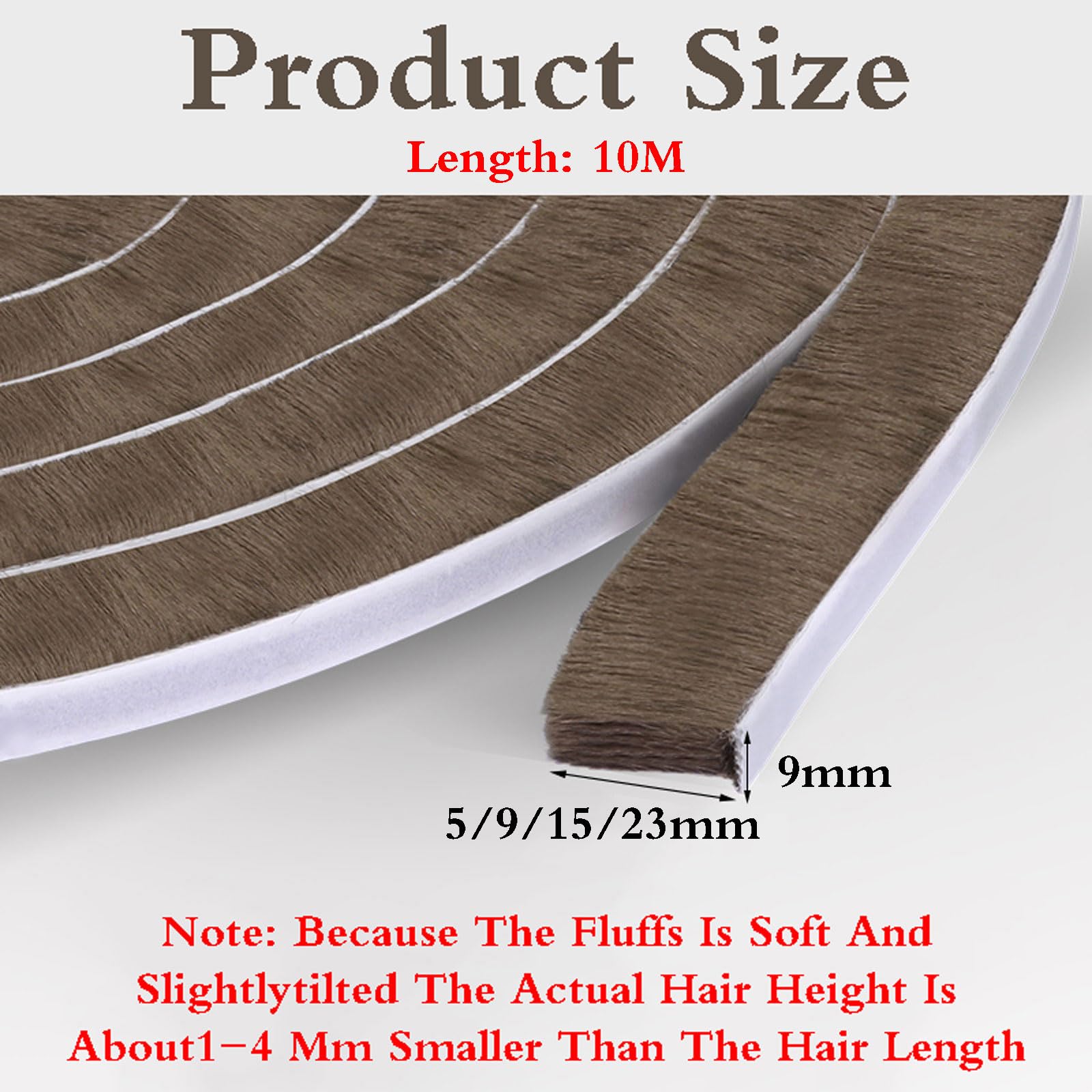 Uszczelka drzwi do usuwania pogody z okna, Samoprzylepna taśma uszczelniająca do drzwi i okien wielokolorowa 9mm x (5-23) mm 10M(Brown,9 * 23mm*10M)