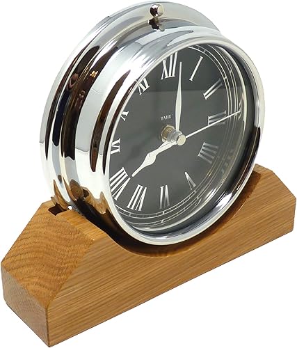 Miniatura 4 de Tabic Reloj romano Prestige hecho a mano en cromo montado en una repisasoporte de exhibición de roble inglés, 8.5 in x 3.0 in