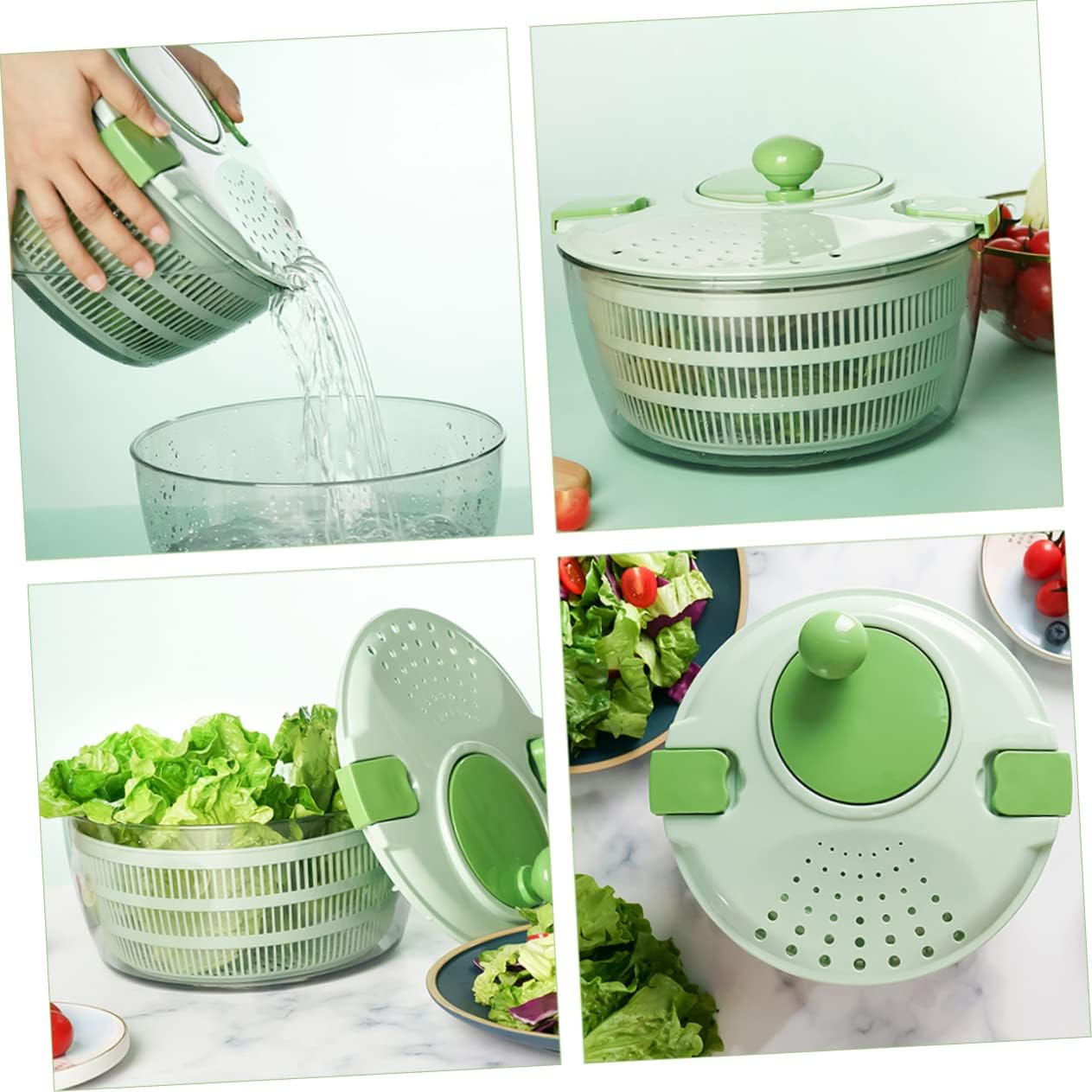 Cabilock Manual Lettuce Drainer and Vegetable Washer Dryer with Built in Drainage System Salad Spinner Strainer for Washing and Drying Leafy Fruits and Berries in Kitchen