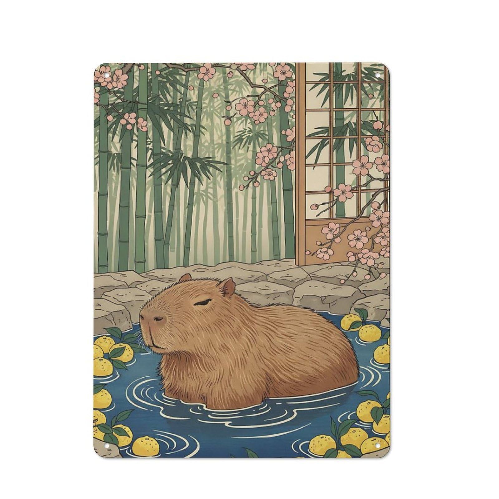 Junmoney Style-19 Old Style Capybara Bath Bathroom Funny Animals Metal Sign 40X30cm, Bar Wall Plaque For Diner, Restaurant, Shed Or Kitchen