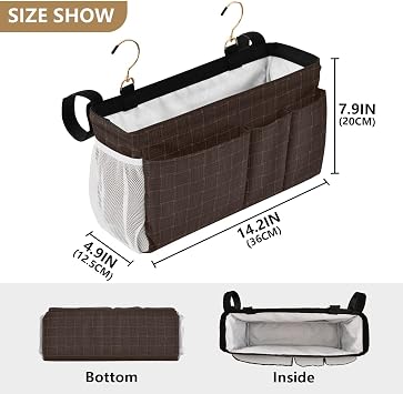 Bedside Storage Organizer Dark Brown Weaving Plaid Pattern Storage Bag Dorm Bed for Headboards Bunk Beds Dorm Rooms Organizer Caddy mesa para litera