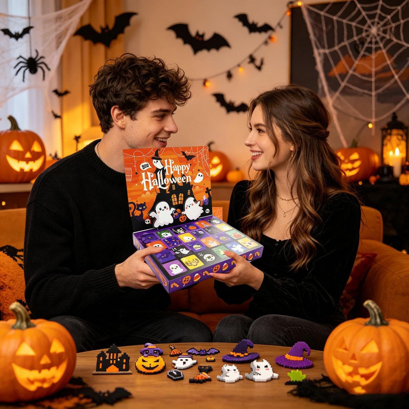 Calendario dell'Avvento di Halloween 24 giorni fusibile Bead Spettrale Zucca Artigianato | Ornamento strega di Halloween per famiglia, ragazzi, ragazze, uffici, feste, autunno, scuola, casa, casa infestata