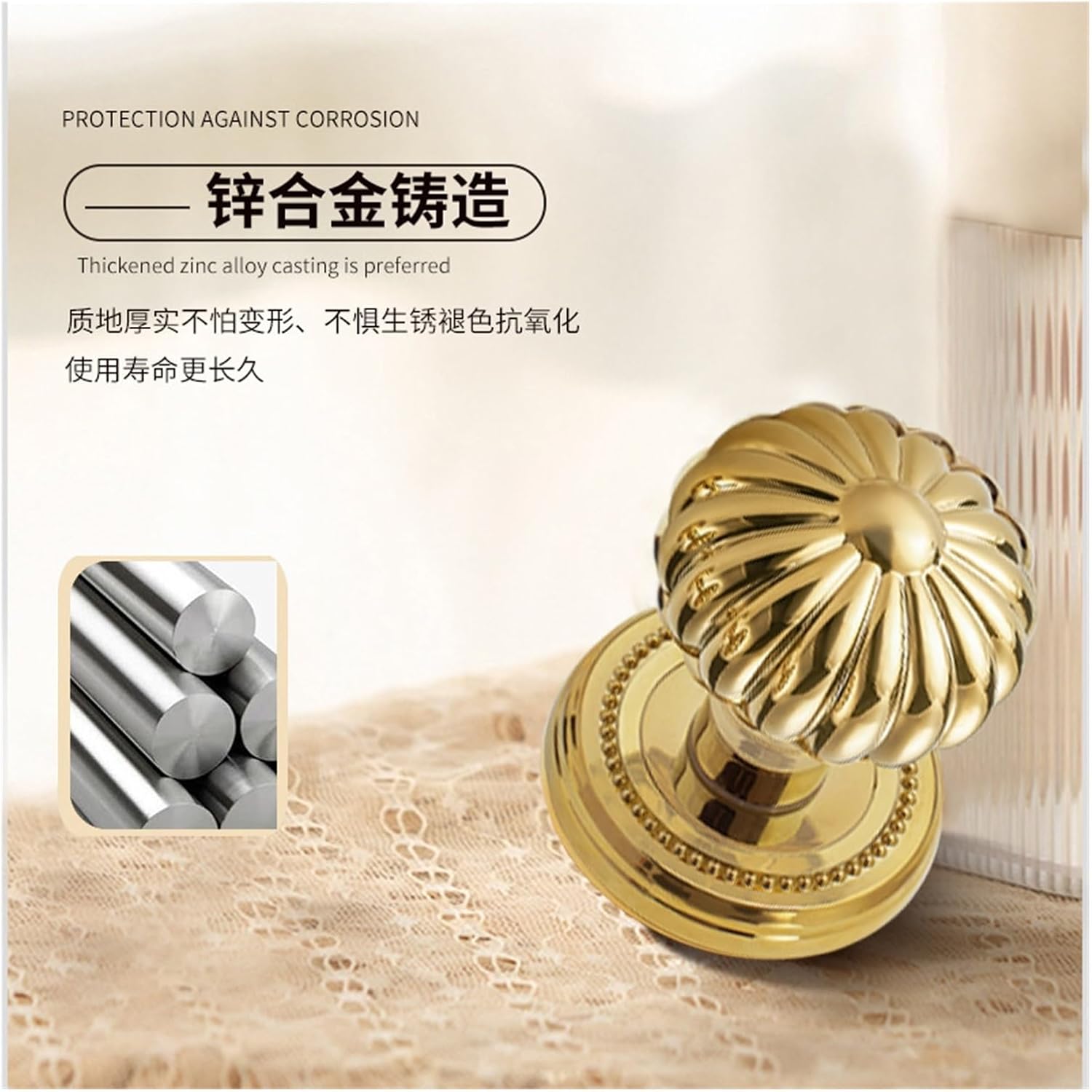 Invisible Door Lock zinc Alloy Single-Sided Lock Hidden Indoor Bedroom Secret Door Lock Single Tongue Spherical Wooden Door Lock(Type B PVDGolden)