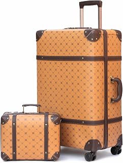 NZBZ Vintage Luggage Set for Women, PU Leather Retro Trunk Suitcase