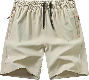 Mens Quick Dry Athletic Shorts Workout Running Elastic Waist Drawstring Summer Gym Shorts with Zipper Pockets