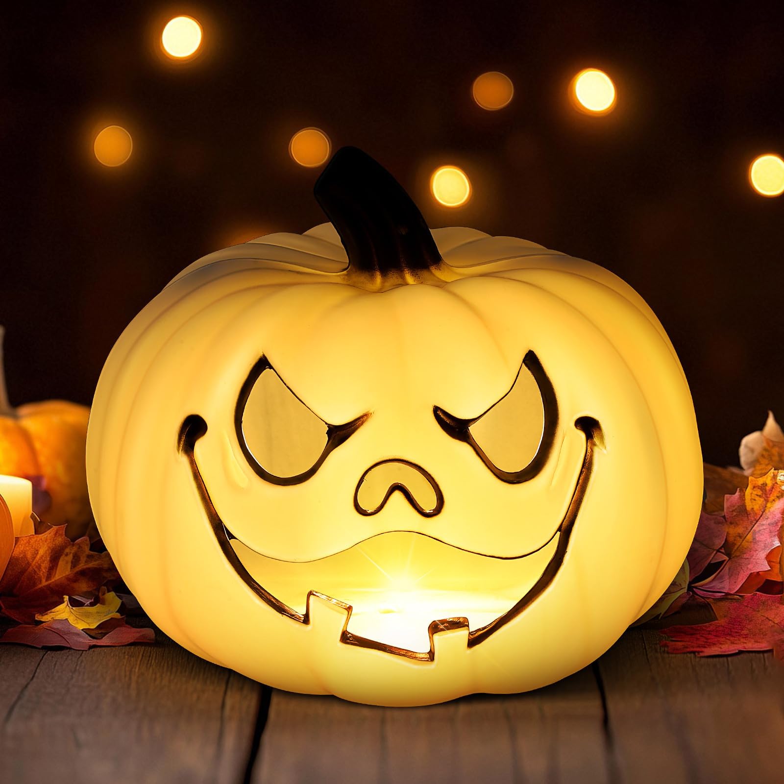 Citrouille Halloween blanche lumineuse pour table basse de salon chaleureux