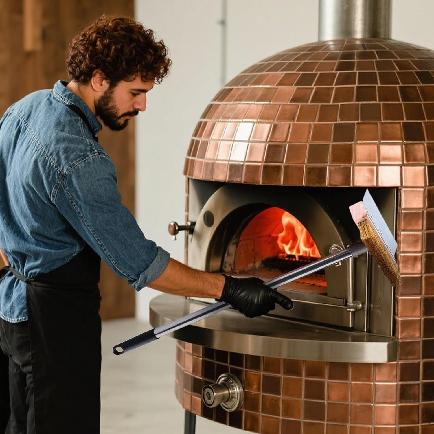 ピザオーブンブラシ - 屋外グリルクリーナーブラシ | 屋外グリルクリーニングツール 滑り止めハンドル付き ピザオーブン キッチン