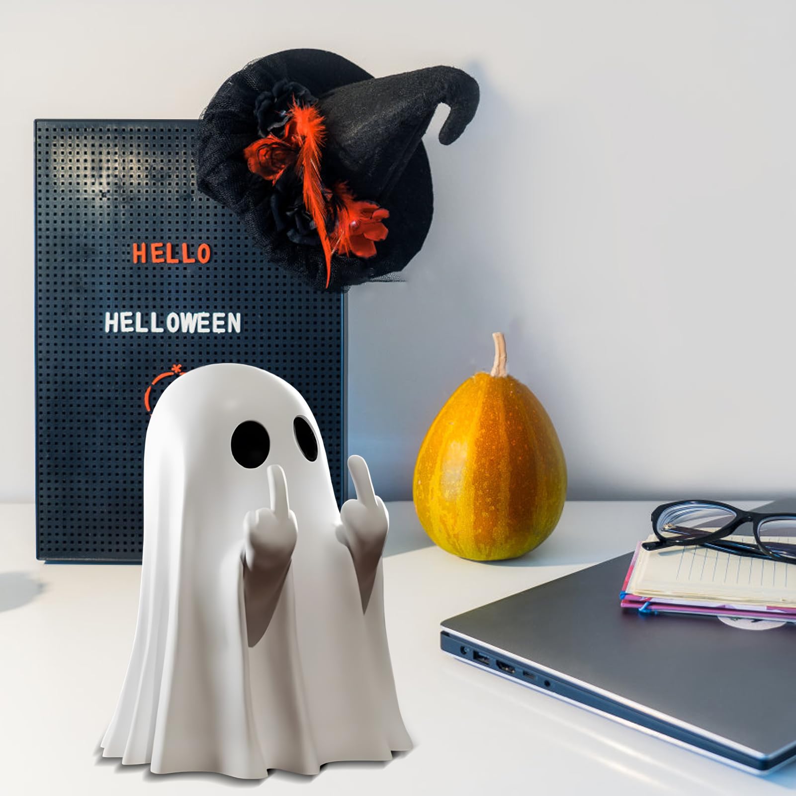Halloween Ghost Figurine - Spooky Resin Ghost Statue, Cute Finger Ghost Decor for Halloween Decorations, Porch and Indoor Spooky Home Decor (Cute Finger Ghost)