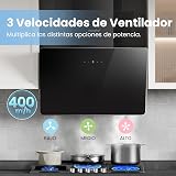 COMFEE' ANGJ64B-60 Hotte aspirante inclinée 60 cm en Verre Trempé, 3 Niveaux de Vitesse, Écran Tactile LED, Recycle interne ou Évacuation extérieure, 60 cm - Noir - 2